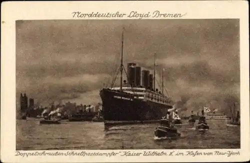 Ak Norddeutscher Lloyd Bremen, Dampfschiff Kaiser Wilhelm II., Hafen von New York