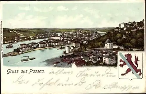 Wappen Ak Passau in Niederbayern, Totalansicht
