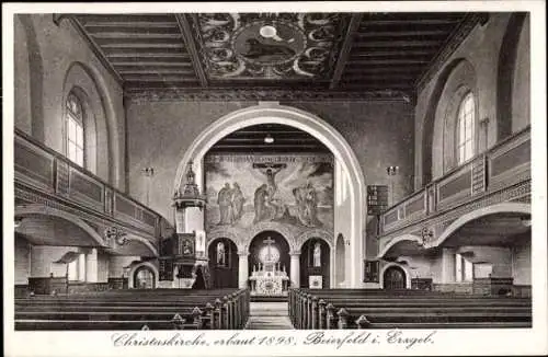 Ak Grünhain Beierfeld im Erzgebirge Sachsen, Christuskirche, Innenansicht, Altar