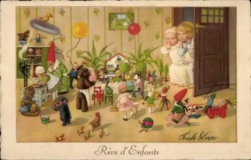 Künstler Ak Ebner, Pauli, Kinder, Spielzeug, Puppen, Stofftiere