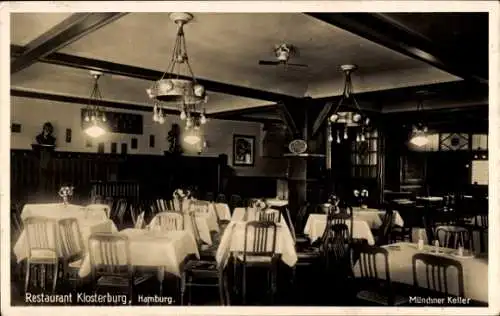 Ak Hamburg Mitte Altstadt, Restaurant Klosterburg, Glockengießerwall, Münchner Keller, Innenansicht