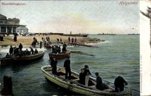Ak Helgoland, Einschiffungsplatz, Boote mit Passagieren