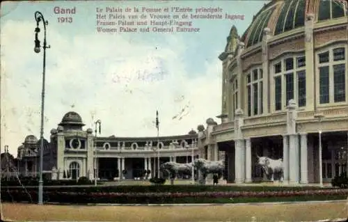 Ak Gand Gent Ostflandern, Frauenpalast und Haupteingang, Weltausstellung 1913