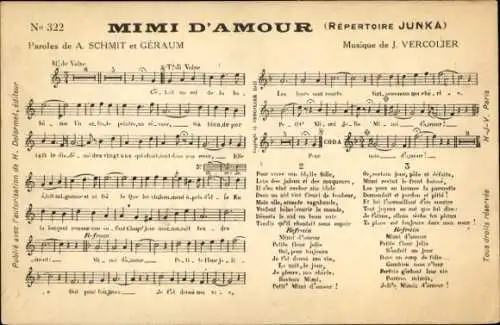 Lied Ak Mimi D'Amour, Répertoire Junka, A. Schmit, Géraum, J. Vercolier