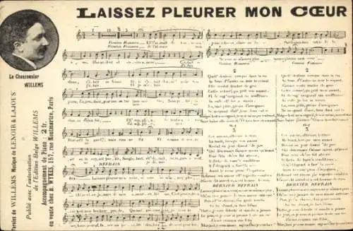 Lied Ak Laissez pleurer mon coeur, Willems, Lenoir, Lajous