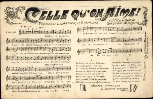 Lied Ak Celle Qu'on Aime, Text L. Garnier, G. Maquis, Musik Gaston Maquis