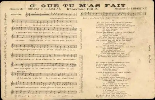 Lied Ak Ce que tu m'as fait, Text Rimbault, Christine, Musik Christine