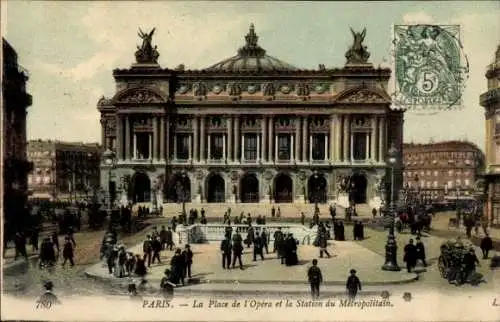 Ak Paris XI, Place de Opéra und Metropolitain Station