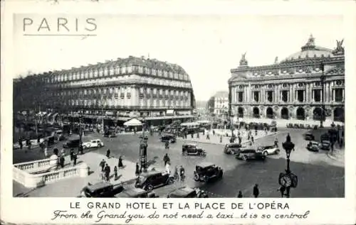 Ak Paris, Le Grand Hotel, Place de l'Opera, Verkehr
