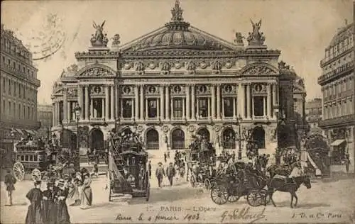 Ak Paris XI, Place de Opera, Theater, Verkehr, Kutschen