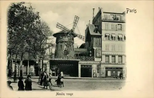 Relief Ak Paris, Moulin Rouge, Straßenansicht