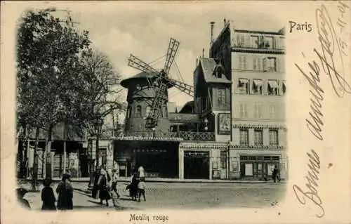 Relief AK Paris, Moulin Rouge, Straßenansicht