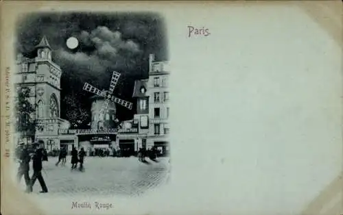 Mondschein Ak Paris 18. Jahrhundert Montmartre, Moulin Rouge