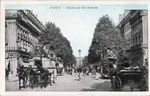 Ak Paris, Boulevard des Italians, Passanten, Kutschen