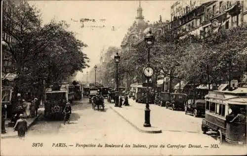 Ak Paris Frankreich, Boulevard des Italiens, Straßenpartie, Kutschen, Mercedes