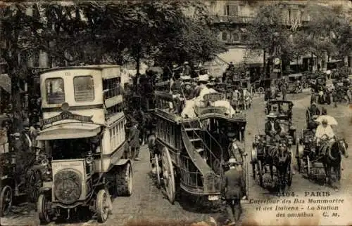 Ak Paris IX, Carrefour d. Boulevards Montmartre und Italiener, Omnibus