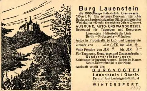 Ak Lauenstein Ludwigsstadt in Oberfranken, Gasthalle im Haus Burgfried, Burg Lauenstein,Innenansicht