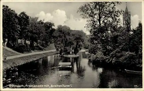 Ak Delitzsch in Sachsen, Promenade, Breiter Turm