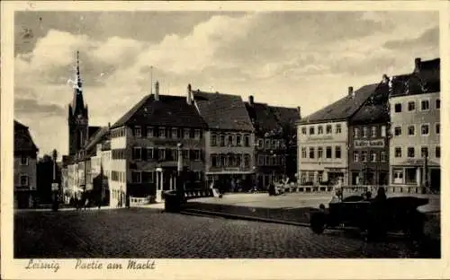 Ak Leisnig in Sachsen, Markt, Kaffee Knoth, Kräutergewölbe