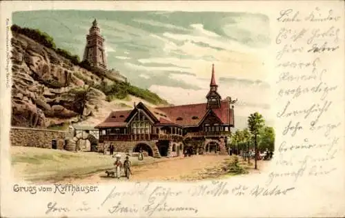 Litho Steinthaleben Kyffhäuserland in Thüringen, Kyffhäuser, Kaiser Wilhelm Denkmal, Gasthaus