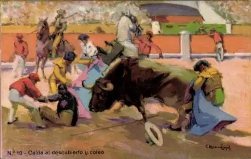 Künstler Ak Bullfight, Exposed Fall und Coleus