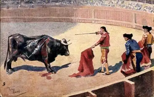 Künstler Ak Dean, F., Stierkampf, Torero, Arena, Lanze