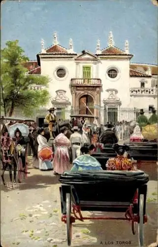 Ak Vor dem Stierkampf, Kutsche, Zuschauer