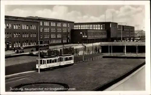 Ak Duisburg im Ruhrgebiet, Hauptbahnhof, Straßenbahntunnel, Straßenbahn