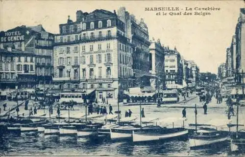 Ak Marseille Bouches du Rhône, Canebiere, Quai des Belges