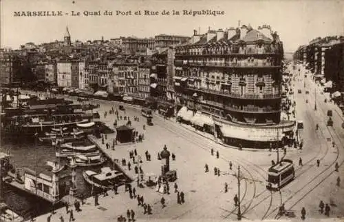 Ak Marseille Bouches du Rhône, Le Quai du Port, Rue de la Republique