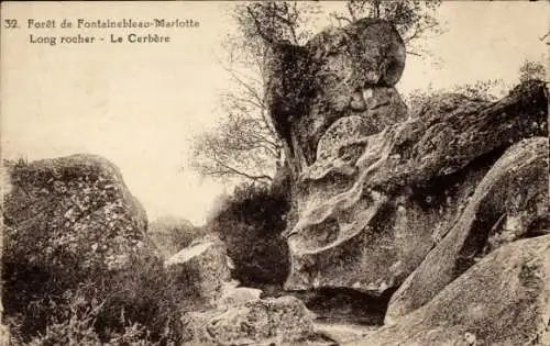 Ak Forêt de Caruelle Fontainebleau Val d´Oise, Long rocher, Le Cerbere