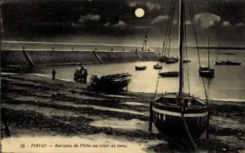 Mondschein Ak Piriac Loire Atlantique, Fischerboote im Mondlicht