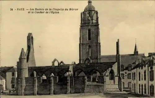 Ak Batz Loire Atlantique, Die Ruinen der Chapelle du Murier, Glockenturm der Kirche