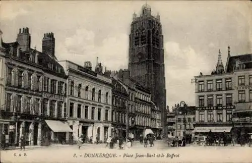 Ak Dunkerque Dünkirchen Nord, Place Jean-Bart, Beffroi