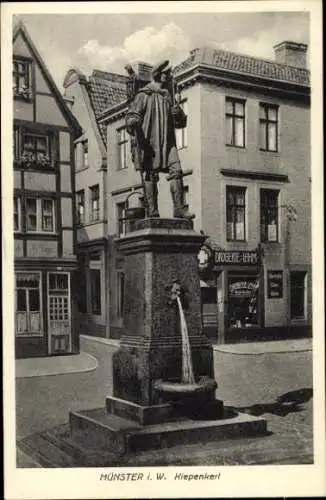Ak Münster in Westfalen, Kiepenkerl Denkmal, Geschäft August Schmiemann, Drogerie Lahm