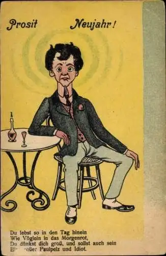 Ak Glückwunsch Neujahr, Mann am Tisch, Sektglas
