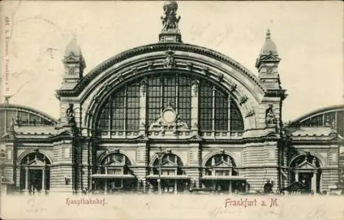 Relief Ak Frankfurt am Main, Hauptbahnhof, Fassadendetail, Straßenseite