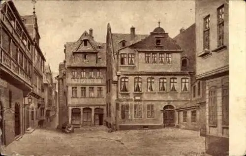 Ak Frankfurt am Main, Friedrich Stoltzes Geburtshaus im Rebstock, Grand Hotel Frankfurter Hof