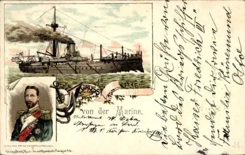 Litho Kaiserliche Marine, Deutsches Kriegsschiff, Prinz Heinrich von Preußen