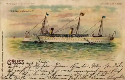 Halt gegen das Licht Litho Kaiserliche Yacht SMY Hohenzollern, Kaiserliche Marine