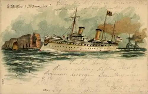 Präge Künstler Litho Siehl, J.G., Kaiserliche Yacht SMY Hohenzollern vor Helgoland