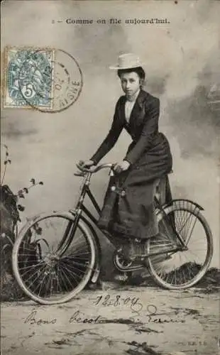 Ak Junge Frau, Portrait, Fahrrad