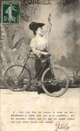 Ak Junge Frau, Portrait, Fahrrad, Abschied