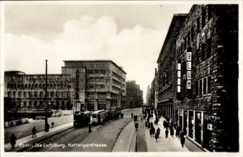 Ak Essen im Ruhrgebiet, Die Lichtburg, Kettwigerstraße, Geschäftshaus Blum, Straßenbahn