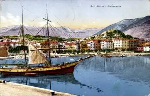 Ak San Remo Ligurien, Panorama, Schiff