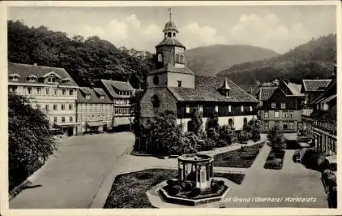Ak Bad Grund im Harz, Marktplatz, Kirche