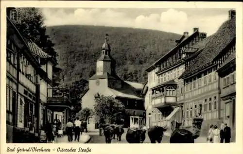 Ak Bad Grund im Harz, Osteroder Straße, Viehtrieb, Kirche