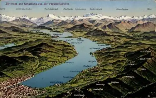 Landkarten Ak Erlenbach am Zürichsee Kanton Zürich, Panorama