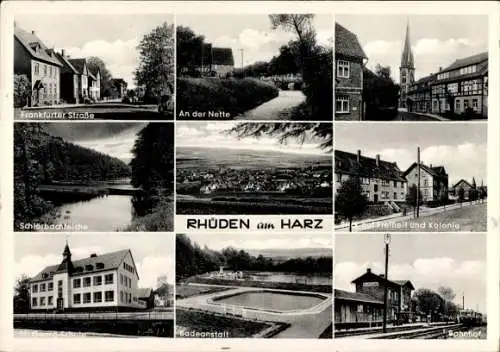 Ak Rhüden Seesen am Harz, An der Nette, Badeanstalt, Bahnhof, Frankfurter Straße, Schlörbach Teiche