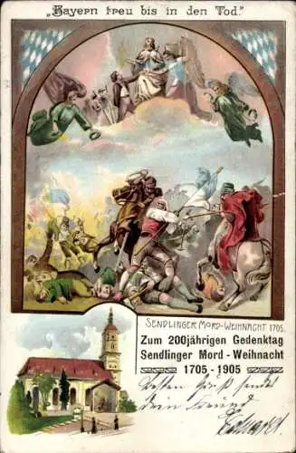 Litho München Bayern, Sendlinger Mordweihnacht, 200jähriges Jubiläum 1705 - 1905